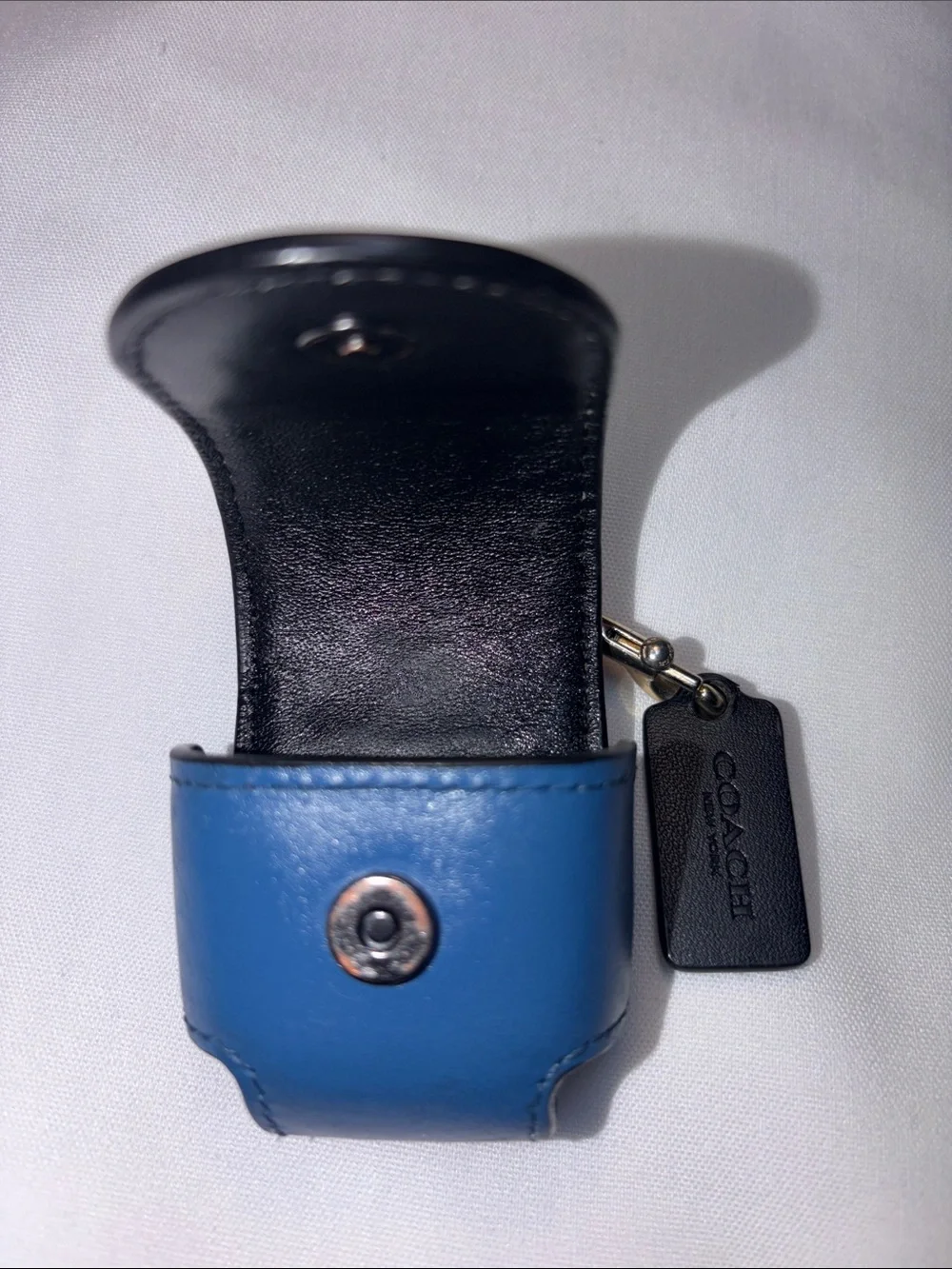 Coach Blue Leather AirPods first generation case &Keychain with Black Tag